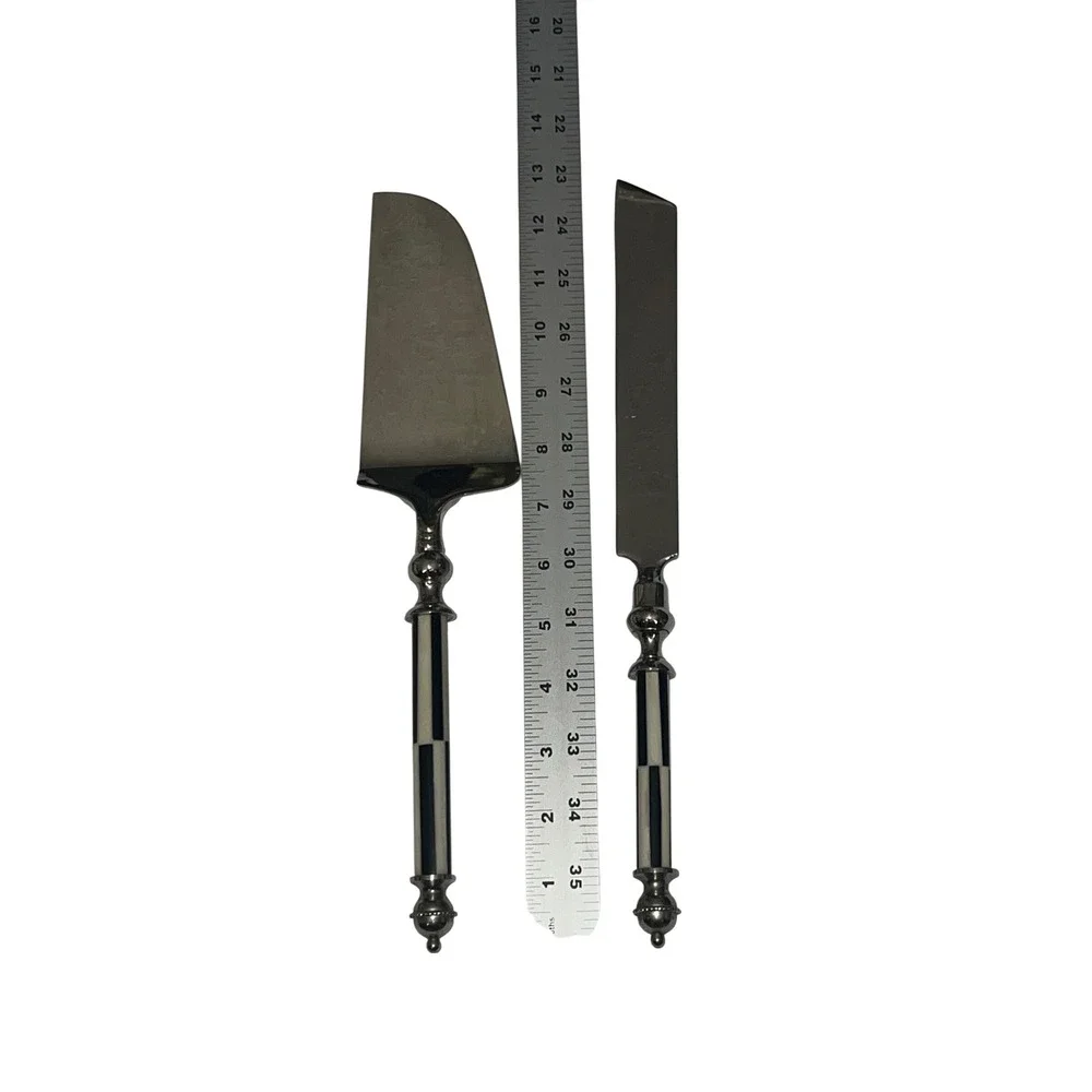 Cake Server Knife Set Black White Good Courtly Check Pattern